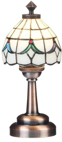 Miniature Tiffany Table Lamp for Dollhouses, LED Battery-Operated Lighting, Functional Dollhouse Furniture Lighting and Accessory