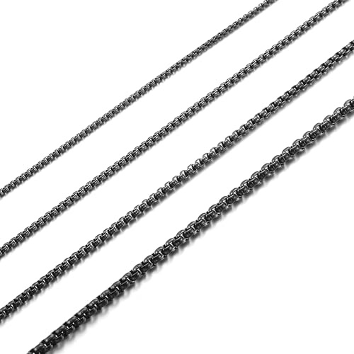 AFSTALR Cadena Acero Inoxidable Hombre Plata/Dorado/Negro Collar Veneciana de Eslabones Cuadrados 2/2.5/3/4mm Ancho Box Chain Punk Caja Cadenas 45/50/55/60/70CM