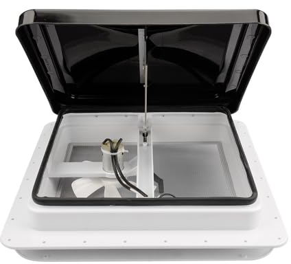 JINPRDAMZ Ventilatore da tetto per camper, 35 x 35 cm, 14 pollici, con protezione dagli insetti, coperchio resistente ai raggi UV, impermeabile e insonorizzato, interruttore a un pulsante