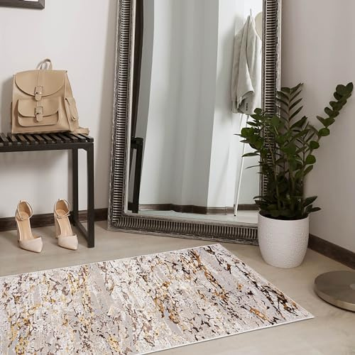 Mazovia Tapis de Couloir Couloir 70x300cm Crème Abstrait Glamour Élégant | Tapis de Couloir pour Cuisine Buanderie Chambre Entrée Beige Chauffage au Sol Facile D'entretien Poils Courts Vendu au Mètre