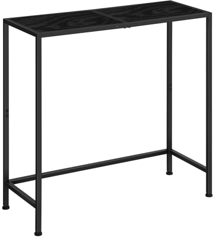 CADUKE Schwarzer Konsolentisch, Moderner Sofatisch, Flurtisch mit Holzplatte, Eingangstisch mit Stabilem Stahlrahmen, Schmaler Präsentationstisch für Kleine Räume, Eingangsbereich, Wohnzimmer, Flur
