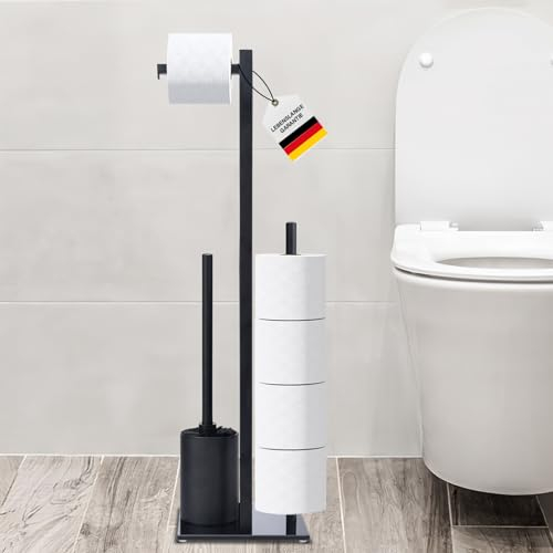 Lutranstra Porte Papier Toilette avec Brosse WC - Porte Rouleau Papier Toilette Debout en Acier Inoxydable avec Brosse de Toilette, Brosse WC et Dérouleur Papier Aucun Perçage Requis avec Verre