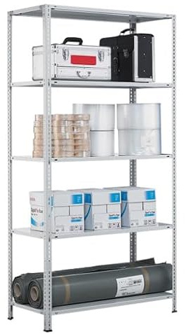 qpool24 Anbauregal, Fachbodenregal Schraubsystem MULTIplus150, 2000 x 750 x 500 mm (HxBxT), RAL 7035 lichtgrau, 5 Fachböden