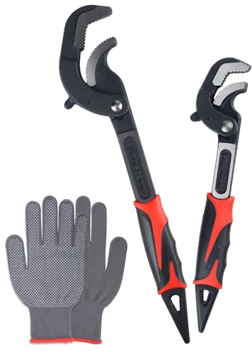 NIOSAVM Multifunktions-Rohrzange aus Hartstahl, verstellbares Schraubenschlüssel-Set, Rohrzangen-Set, 38,1 cm, 26,7 cm, Kapazität 1,5–6,1 cm (2 Stück, inklusive ein Paar Handschuhe)