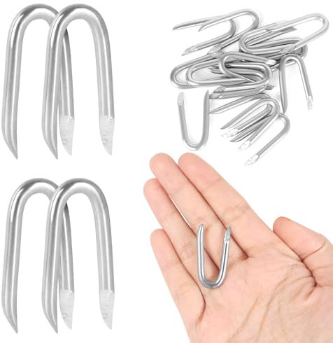 OUSCHR Grapas de alambre de acero de 3,8 mm, clavos de fijación galvanizados en forma de U para valla o malla de alambre, 30 unidades