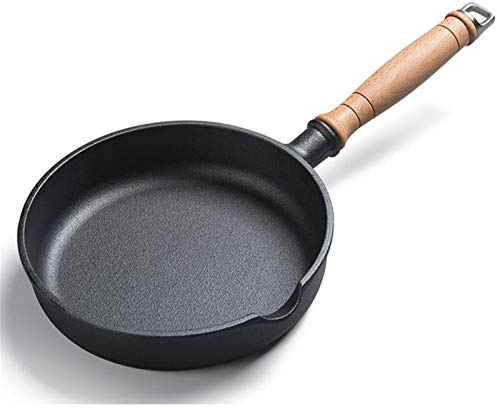 MYVVKIA Bratpfanne Bratpfanne aus verdicktem Eisen Spiegeleier ohne Öl Bequem zu reinigen Wok Induktion Abnehmbarer Holzgriff