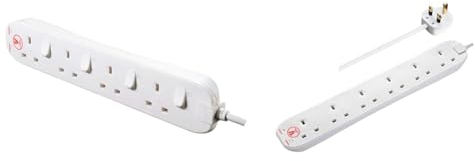 Masterplug SWSRG4210N-MP Four Socket Power Surge Protected Extension Lead with Individual Switches & SRG6210N-MP Six Socket Surge Protected Extension Lead, 2 Metres, White