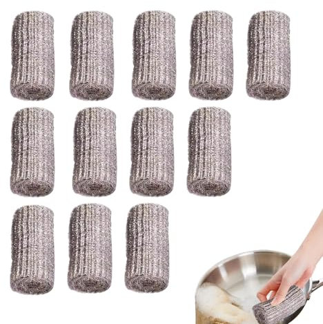 Joberio Stahlwolle-Pads, Stahlwolle-Schrubberpad - 12X Scheuerschwämme,Reinigungsschrubber, Haushaltsreinigungsgerät zum Reinigen von Geschirr, Töpfen, Pfannen, Grills