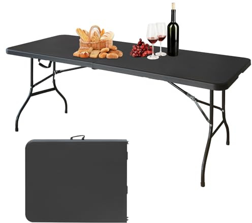GYMFLEX Klapptisch 180x74cm Kunststoff Klappbar Gartentisch Multifunktional Campingtisch mit Griff für BBQ, Camping, Party Schwarz