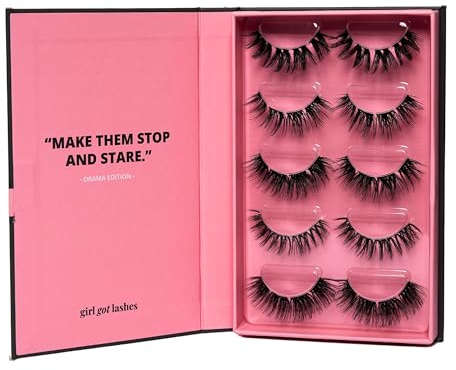 GirlGotLashes Drama Edition - Handgemachte Wimpernextensions - Wimpernverlängerung für Zuhause - 5 Wimpern-Paare - Lashes mit 5-7 Tagen Halt - Vegan
