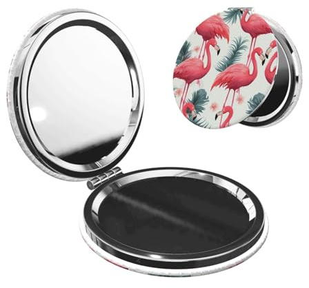 DWVTFSM Kompakter Spiegel mit Flamingo-Muster, klein, Reise-Make-up-Spiegel, 2-fache Vergrößerung, tragbarer Klappspiegel, leicht, Metall, Kosmetik-Taschenspiegel für Frauen, Geschenke