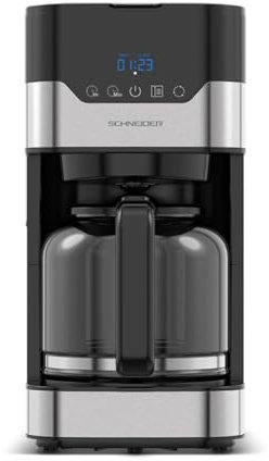 SCHNEIDER Cafetière Digitale Programmable, 1,5L, 900W, Filtre Permanent, Inox, Noir