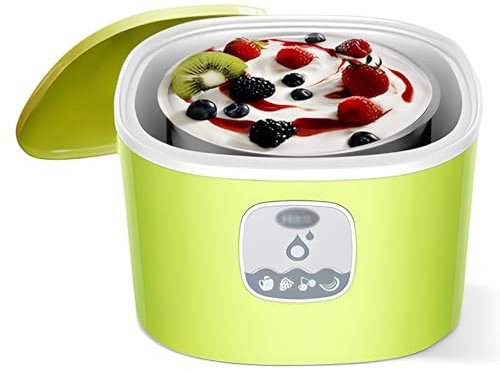 Yaourtière Automatique, Yaourtière Grecque, avec Minuterie et Passoire, pour Yaourts, Yaourts Grecs, Fromages et Natto(Green)