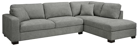 Home Detail Tristan Right-Hand Facing Corner Sofa, Grey Chenille | Left or Right Hand Corner Option, Upholstered Teddy Jumbo Cord or Chenille Fabric, L Shaped, Optional Footstool