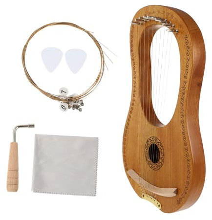 HAMPPLIES Lyre Harfe Aus Massivholz Mit Metallsaiten Stabiles Saiteninstrument Für Musikliebhaber Handlich Mit Glänzend Polierter Oberfläche Melodischer Klang Als Geschenk