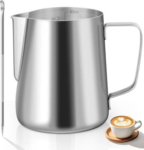 600ml Pichet à Lait en Acier Inoxydable Café au Lait Cappuccino Inox Tasse Avec Mesure Mark Milk Jug Pichet à Mousse pour Faire du Café le Café la Mousse