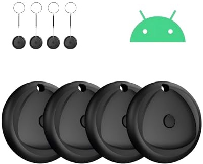 Air Tag Android Smart Localizador Tracker, Compatible con Google Find Hub (Sólo Android), IP68 Impermeable, 80dB, Autonomía de 365 días, para Llaves/Carteras/Maletas, Pack de 4, Negro