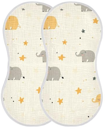 miaozhen Cartoon carino elefanti e stelle pastello colore mussola di cotone panno ruttino buono assorbente panno di lavaggio per bambini unisex set di 2, 55,9 x 27,9 cm