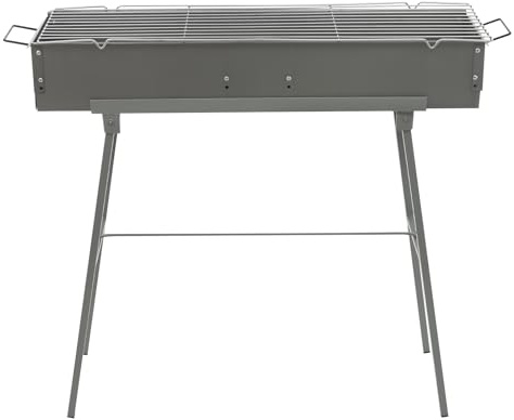 Loobiiny Barbecue de camping pliable avec grille et barre de support, 80 x 18 x 13 cm, barbecue au charbon de bois, barbecue de jardin pliable mobile