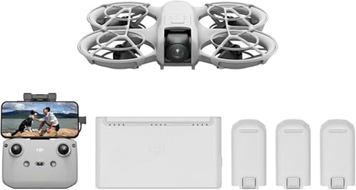 DJI Neo Combo Fly More, mini drone con fotocamera UHD 4K, 135g drone che vola da solo e ti segue, decollo dalla mano, QuickShot, con RC-N3 e 3 batterie (Neo fly more combo)