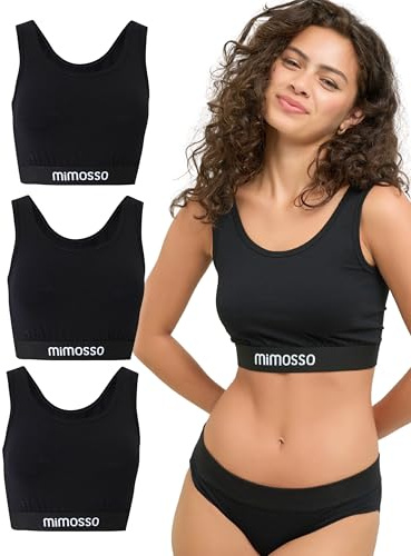 mimosso mjuk bh – dambehå utan bygel av ekologisk bomull, perfekt passform och hög komfort – sömlös och mångsidig för vardag och sport (storlek S–2XL), svart, L