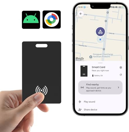 Android Wallet Tracker Karte Wiederaufladbares Air Tag Card, Kompatibel mit der Google Find Hub App (Nicht für iOS oder Huawei), Kabelloses Laden, IP68 Wasserdicht, für Schlüssel, Gepäck, 1 Pack