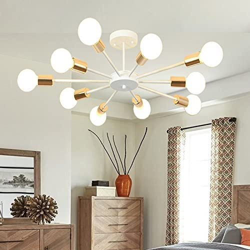 Riohan Sputnik Weißer Kronleuchter, 10-Licht E27 Moderne Kronleuchter Industrielle Deckenlampe Deckenleuchten für Wohnzimmer, Deckenleuchten Leuchte für Küche Schlafzimmer Wohnzimmer