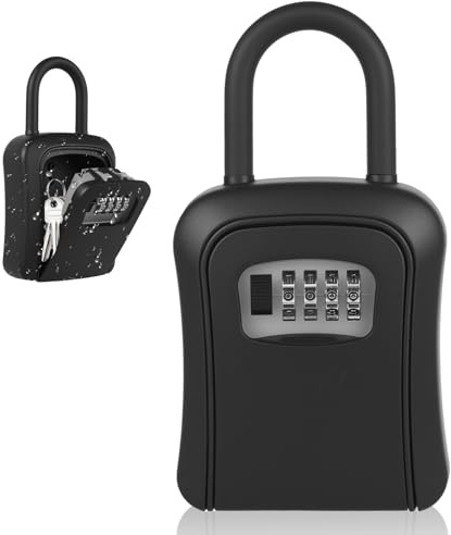 Large Key Safe Lock Box, [5 Keys Capacity] Diyife Weatherproof No-Hole Key Box for Car Keys with 4-Digit Combination, Removable Shackle for Door Handle Hanging,Metal Body for Home Garage Office,Black