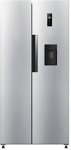HYE American Fridge Freezer - Side By Side American Style Fridge Freezer With Water Dispenser, No Frost, 444L Freestanding Design, Low Noise (39dB), Sleek Inox Finish - RF01AMWD460DS03