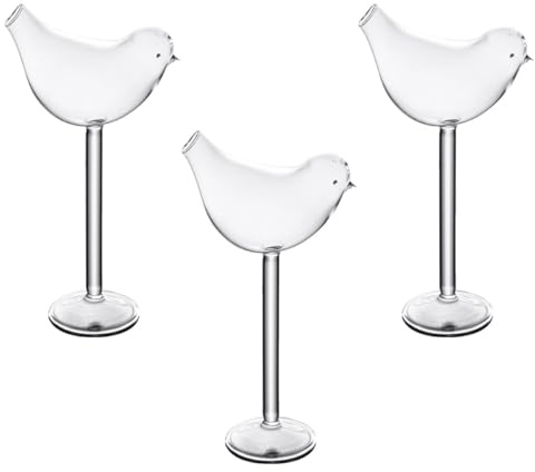 Toyvian 3 copas de cóctel de cristal de calidad alimentaria, diseño de pájaros, cristal estable, para vino tinto, cerveza, zumo adecuado para el hogar, bar y hotel