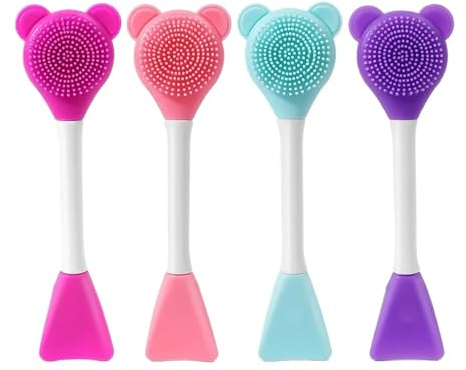 Oso de silicona doble cabeza cepillo for mascarilla Facial exfoliar la piel película barro limpiador eliminación espinillas Para Barro, Arcilla(C717-mix 4pcs)