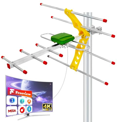 Antena TDT Exterior para Smart TV – Antena TV HD 4K/1080P de Largo Alcance, Señal Estable UHF/VHF, Compatible DVB-T2/DVB-T, Resistente al Clima, Cable Coaxial 10 m, Mástil No Incluido