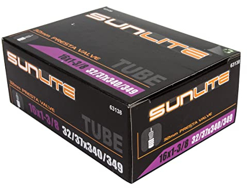Sunlite Standard Presta Valve Tubes, 16 x 1.375 (349 x 25) / 32mm, Black