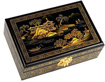 lachineuse Boîte à Bijoux Paysage Chinois Pékin Beijing Noir & Or 21x14x7CM