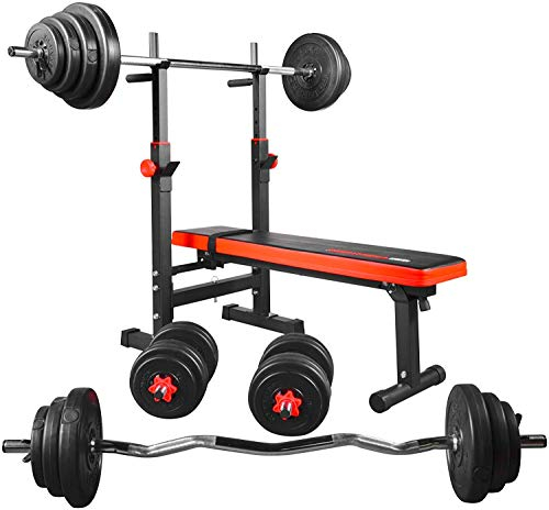 TrainHard Hantelbank Drückerbank BlackCombo Multifunktion, klappbar und verstellbar, mit Gewichten 50 kg bis 160 kg, Langhantel Kurzhantel Curlhantel z.Wahl (mit 50 kg Langhantel)