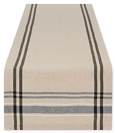 DII French Stripe Dining Table Collection Farmhouse Style Table Runner, 14x108 Inches, Taupe/Black