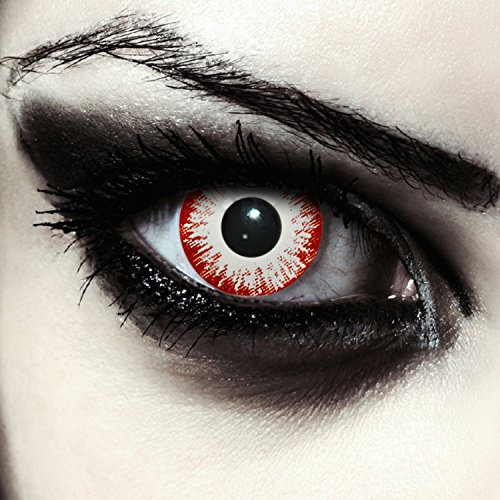 DESIGNLENSES lentilles de couleur blanc et rouge pour halloween costume, 1 paire (2 pcs), sans correction + étui à lentilles Zombie Fear