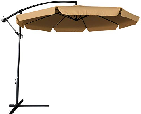 BAKAJI Ombrellone da Giardino Decentrato 3x3 Palo Alluminio Telo con Pendente Chiusura a Manovella Base a Croce Sistema Air Vent Arredamento Esterno Gazebo Giardino Terrazzo (Moka)