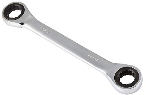 KATUR 1 llave de trinquete métrica de doble caja, llave de trinquete de doble anillo, cromo vanadio, herramientas manuales de reparación automática (14 x 15 mm, plateada)