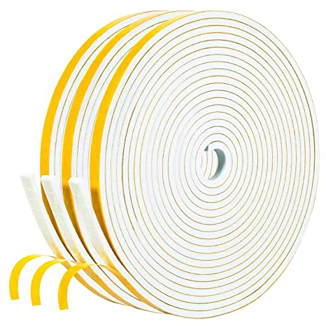 fowong Draft Excluder for Windows, 3 Rolls 6mm(W) x 3mm(T) Window Seal Strip, Window Draft Excluder Tape for Windows, High Density Foam Tape, Door Sealing Strip for Doors, Total 15M Long, White