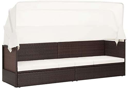 vidaXL Gartensofa mit Sonnendach Sonnenliege Gartenliege Sofa Gartenbett Lounge Gartenmöbel Liege Terrasse Garten Poly Rattan Braun