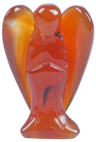 Lovionus89 Natürlich Karneol Wächter Engel Statue, Handgeschnitzt Stein Heilung Kristall Tasche Figuren Dekoration, 5CM