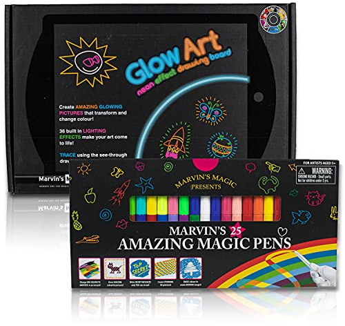 Marvin's Magic Glow Art LED Drawing Board - Black Kids Doodle Board Age 5+