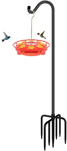 FEED GARDEN 76'' Bird Feeder Pole, Heavy Duty Shepherds Hooks for Outdoor with 7-Prong Base, Adjustable Shepherds Hook for Hummingbird Feeder, Lanterns, Plants, Wedding Decor (1 Pack)