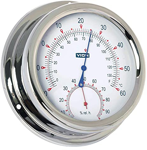 Delite A130th Vion Thermomètre hygromètre en acier inoxydable 150 mm x 42 mm