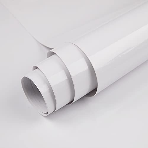 Hode Papier Adhesif pour Meuble Blanc Glossy, Rouleau Film Autocollant Meuble Décoratif 30×200cm, Vinyle Adhesif Blanc Imperméable pour Cuisine Comptoirs, Chambre Table Mur