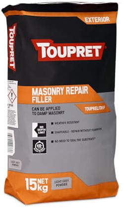 Toupret Masonry Repair Filler - Weather-Resistant Powder Filler for Exterior & Damp Masonry - No Shrink, Shapeable Deep Fills - Paint-Ready in 48‑72 hours - Cement-Based Repair Powder - 15kg
