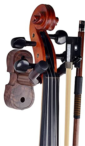 Colgador de Montaje en Pared para Violín de Nogal Negro - Soporte Con Gancho para Arco - Perchas para Hogar y Estudio