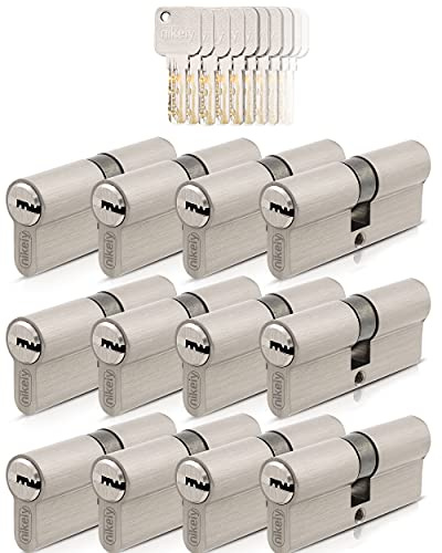 GERCAR Pro 12 cilindros de cierre 35/35 con cierre uniforme, juego de 12 cilindros de perfil, incluye 60 llaves, 70 mm, cerradura de puerta de 70 mm, longitud: 70 mm, A: 35 B: 35 mm, latón macizo mate