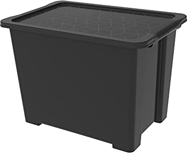 Rotho Evo Easy förvaringslåda 65 l med lock, plast (PP återvunnen), svart, 65 l (58,5 x 39,0 x 41,2 cm)